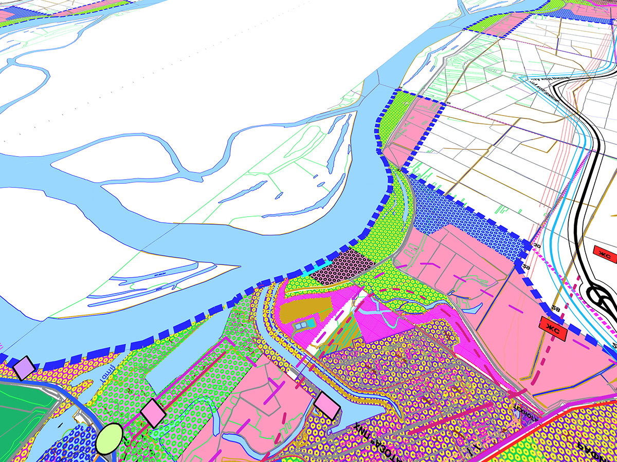 Spatial Planning Solutions: GIS map with different layers in different colours and patterns.